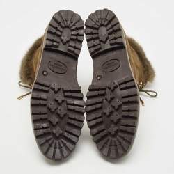 Pre Owned Aquazzura Olive Green Suede and Fur Ankle Boots Size 38