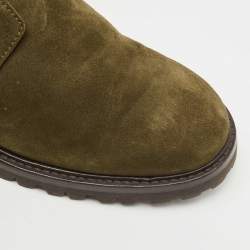 Pre Owned Aquazzura Olive Green Suede and Fur Ankle Boots Size 38