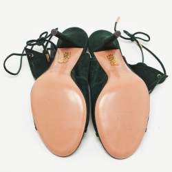 Pre Owned Aquazzura Dark Green Suede Ankle Strap Sandals Size 38
