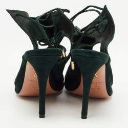Pre Owned Aquazzura Dark Green Suede Ankle Strap Sandals Size 38