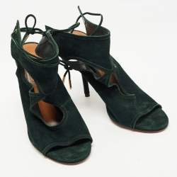 Pre Owned Aquazzura Dark Green Suede Ankle Strap Sandals Size 38