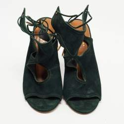 Pre Owned Aquazzura Dark Green Suede Ankle Strap Sandals Size 38
