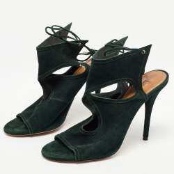 Pre Owned Aquazzura Dark Green Suede Ankle Strap Sandals Size 38