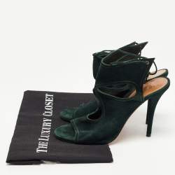 Pre Owned Aquazzura Dark Green Suede Ankle Strap Sandals Size 38