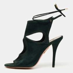 Pre Owned Aquazzura Dark Green Suede Ankle Strap Sandals Size 38
