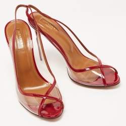 Pre Owned Aquazzura Red PVC and Patent Leather Trim Temptation Slingback  Pumps Size 39.5