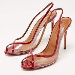 Pre Owned Aquazzura Red PVC and Patent Leather Trim Temptation Slingback  Pumps Size 39.5