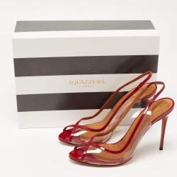 Pre Owned Aquazzura Red PVC and Patent Leather Trim Temptation Slingback  Pumps Size 39.5