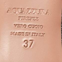 Pre Owned Aquazzura Silver Glitter Tropicana Pom Pom Mules Size 37  