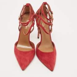 Pre Owned Aquazzura Dark Red Suede Strappy Pumps Size 38
