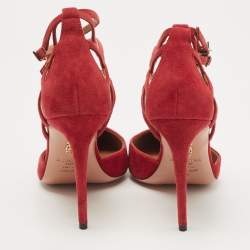Pre Owned Aquazzura Dark Red Suede Strappy Pumps Size 38