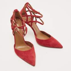 Pre Owned Aquazzura Dark Red Suede Strappy Pumps Size 38