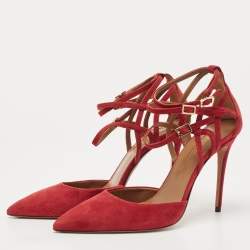 Pre Owned Aquazzura Dark Red Suede Strappy Pumps Size 38
