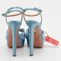 Pre Owned Aquazzura Blue Satin Yes Darling Crystal Embellished Platform Sandals Size 39.5