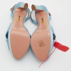 Pre Owned Aquazzura Blue Satin Yes Darling Crystal Embellished Platform Sandals Size 39.5