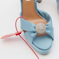 Pre Owned Aquazzura Blue Satin Yes Darling Crystal Embellished Platform Sandals Size 39.5