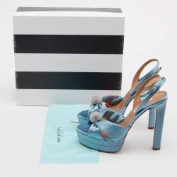 Pre Owned Aquazzura Blue Satin Yes Darling Crystal Embellished Platform Sandals Size 39.5