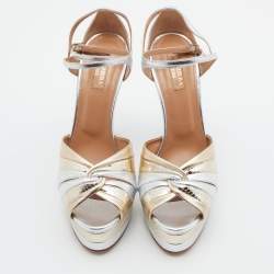 مملوكة مسبقًا Aquazzura Gold /Silver Suede and Watersnake Leather La Di Da Platform Sandals Size 39