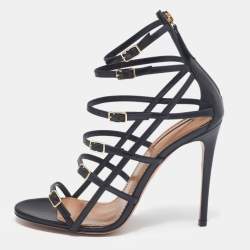 Pre Owned Aquazzura Black Leather Super Model Sandals Size 37