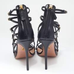 Pre Owned Aquazzura Black Leather Super Model Sandals Size 37