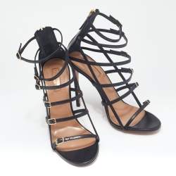 Pre Owned Aquazzura Black Leather Super Model Sandals Size 37