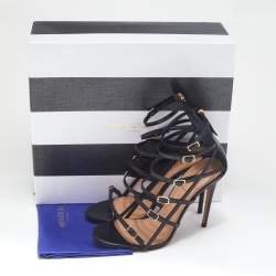 Pre Owned Aquazzura Black Leather Super Model Sandals Size 37