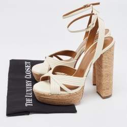Pre Owned Aquazzura Cream Leather Sundance Platform Sandals Size 41