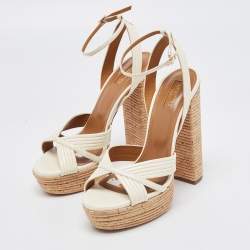 Pre Owned Aquazzura Cream Leather Sundance Platform Sandals Size 41