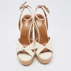 Pre Owned Aquazzura Cream Leather Sundance Platform Sandals Size 41