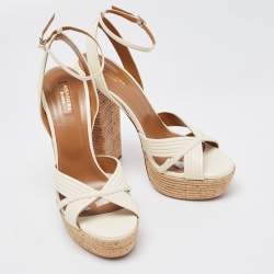 Pre Owned Aquazzura Cream Leather Sundance Platform Sandals Size 41