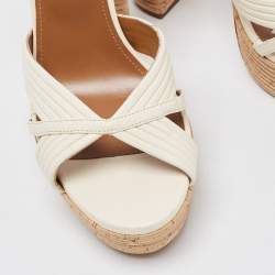 Pre Owned Aquazzura Cream Leather Sundance Platform Sandals Size 41