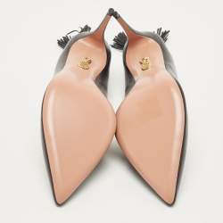 Pre Owned Aquazzura Black Leather Forever Marilyn Tassel Detail Pointed Toe Pumps Size 40