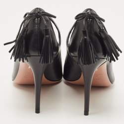 Pre Owned Aquazzura Black Leather Forever Marilyn Tassel Detail Pointed Toe Pumps Size 40