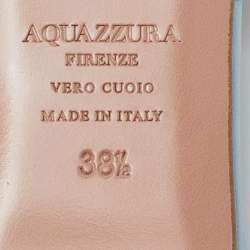 Pre Owned Aquazzura Blue Leather Crystal Embellished Moondust Flat Slides Size 38.5