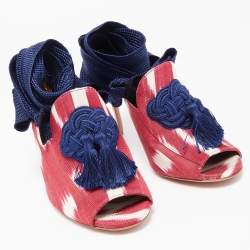 Pre Owned Aquazzura Tricolor Fabric Legend Ankle Tie Sandals Size 40.5