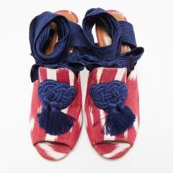 Pre Owned Aquazzura Tricolor Fabric Legend Ankle Tie Sandals Size 40.5