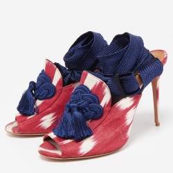 Pre Owned Aquazzura Tricolor Fabric Legend Ankle Tie Sandals Size 40.5