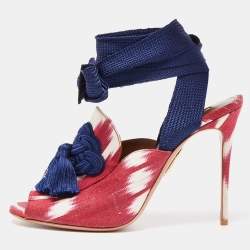 Pre Owned Aquazzura Tricolor Fabric Legend Ankle Tie Sandals Size 40.5
