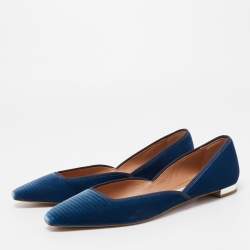 Pre Owned Aquazzura Blue Quilted Velvet Maia Ballet Flats Size 36.5