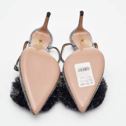 Pre Owned Aquazzura Silver Lurex Fabric Powder Puff Ankle Strap Pumps Size 38