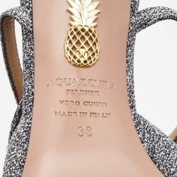 Pre Owned Aquazzura Silver Lurex Fabric Powder Puff Ankle Strap Pumps Size 38