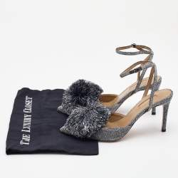 Pre Owned Aquazzura Silver Lurex Fabric Powder Puff Ankle Strap Pumps Size 38