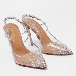 Pre Owned Aquazzura Transparent Crystal Embellished PVC Heaven Slingback Pumps Size 38.5