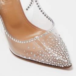 Pre Owned Aquazzura Transparent Crystal Embellished PVC Heaven Slingback Pumps Size 38.5