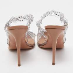 Pre Owned Aquazzura Transparent Crystal Embellished PVC Heaven Slingback Pumps Size 38.5