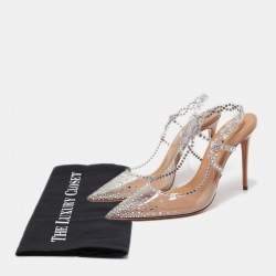 Pre Owned Aquazzura Transparent Crystal Embellished PVC Heaven Slingback Pumps Size 38.5