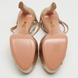 Pre Owned Aquazzura Metallic Brown Leather Bow Platform Ankle Wrap Sandals Size 38.5