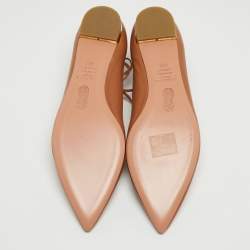 Pre Owned Aquazzura Brown Leather Christy Ankle Tie Flats Size 39.5