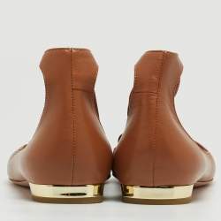 Pre Owned Aquazzura Brown Leather Christy Ankle Tie Flats Size 39.5