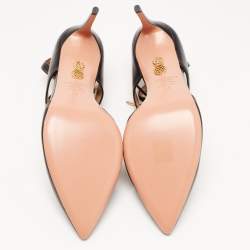 Pre Owned Aquazzura Black Leather Pointed Toe Ankle Strap Pumps Size 42